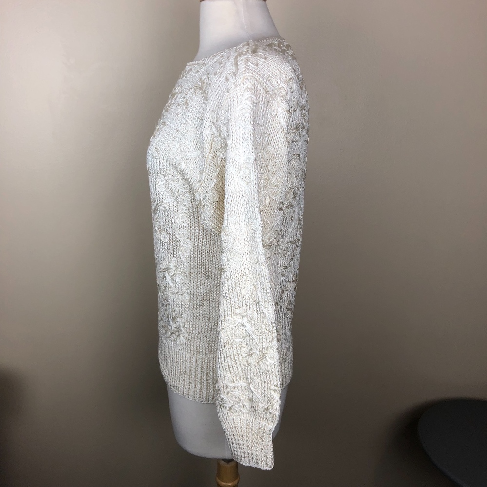 VTG 80s Nannell sweater ivory shldr pads  Sz S - Picture 6 of 8